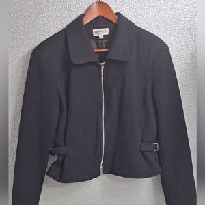 Vintage Black Wool Collared Zip Up Jacket    Size L